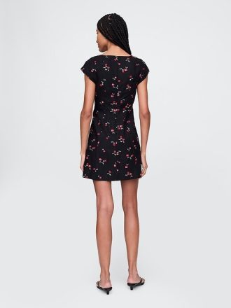 Rochie mini cu mâneci șapcă din amestec de in