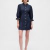 Rochie mini cu mâneci bufante din denim