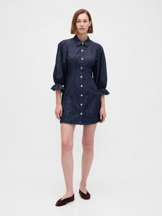 Rochie mini cu mâneci bufante din denim Rochie mini cu mâneci bufante din denim