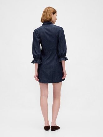 Rochie mini cu mâneci bufante din denim Rochie mini cu mâneci bufante din denim