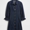 Rochie mini cu mâneci bufante din denim