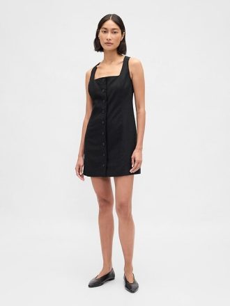 Rochie mini cu nasturi în față din amestec de in