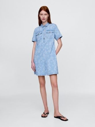 Rochie mini cu plimbare cu flori UltraSoft Denim