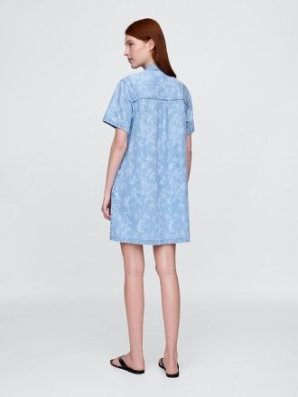 Rochie mini cu plimbare cu flori UltraSoft Denim