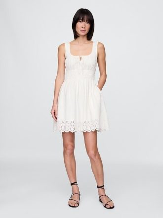 Rochie mini cu smock din amestec de in