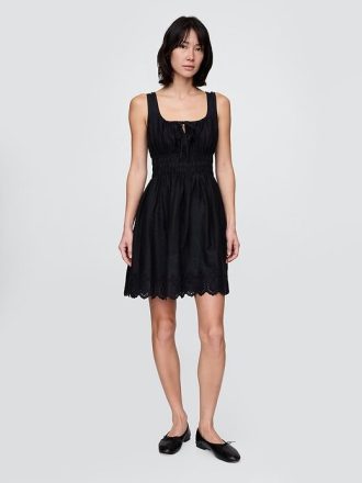 Rochie mini cu smock din amestec de in