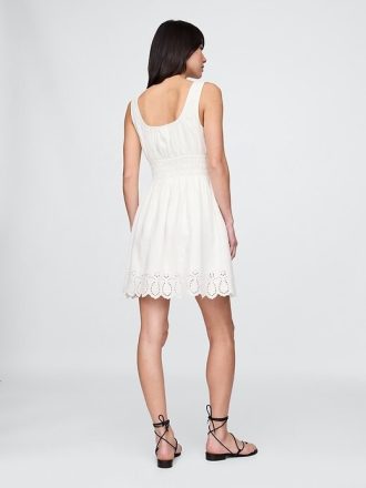 Rochie mini cu smock din amestec de in