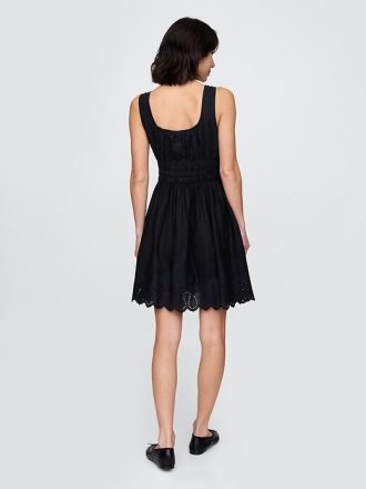 Rochie mini cu smock din amestec de in