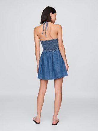Rochie mini din denim cu Halter