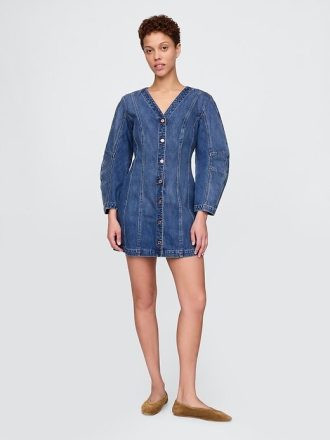 Rochie mini din denim cu mâneci butoi