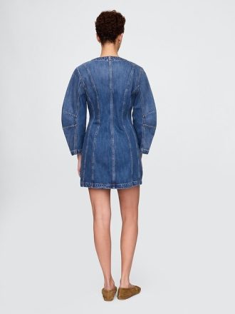 Rochie mini din denim cu mâneci butoi