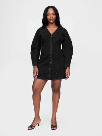 Rochie mini din denim cu mâneci butoi