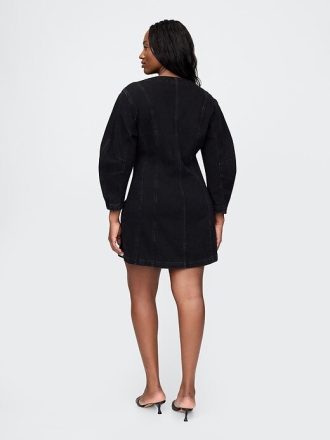 Rochie mini din denim cu mâneci butoi