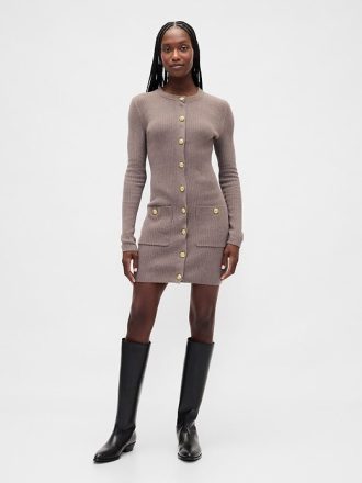 Rochie mini pulover CashSoft cu buzunar cu coaste