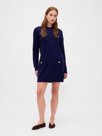 Rochie mini pulover CashSoft din tricot cu cablu
