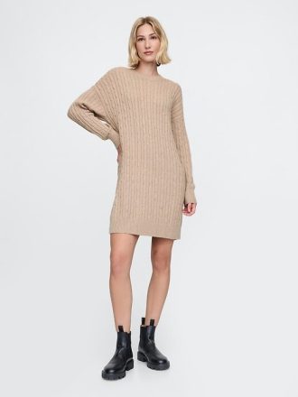Rochie mini pulover CashSoft din tricot cu cablu