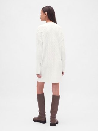 Rochie mini pulover CashSoft din tricot cu cablu