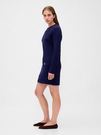 Rochie mini pulover CashSoft din tricot cu cablu