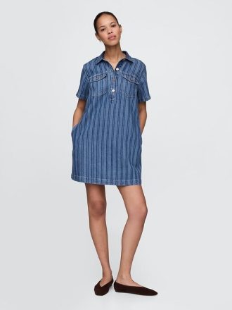 Rochie Mini UltraSoft Denim Stripe Popover