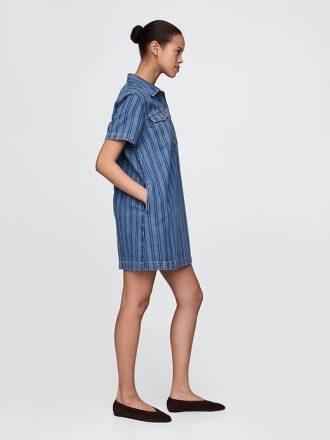 Rochie Mini UltraSoft Denim Stripe Popover