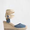 Sandale cu pană cu espadrille din denim