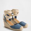 Sandale cu pană cu espadrille din denim