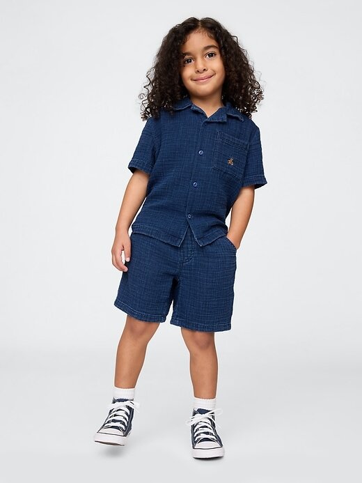 Set de ținute din denim Crinkle Gauze pentru bebeluși și copii mici Set de ținute din denim Crinkle Gauze pentru bebeluși și copii mici
