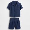 Set de ținute din denim Crinkle Gauze pentru bebeluși și copii mici Set de ținute din denim Crinkle Gauze pentru bebeluși și copii mici