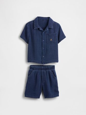 Set de ținute din denim Crinkle Gauze pentru bebeluși și copii mici