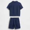 Set de ținute din denim Crinkle Gauze pentru bebeluși și copii mici Set de ținute din denim Crinkle Gauze pentru bebeluși și copii mici