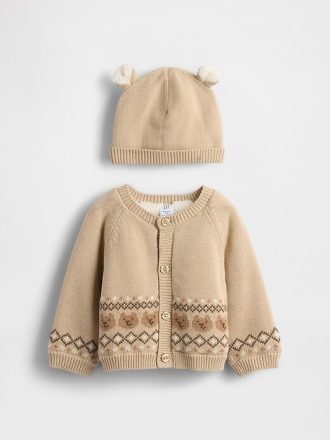 Set de pulover cardigan urs căptușit cu șerpa pentru bebeluși