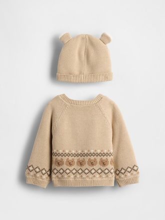 Set de pulover cardigan urs căptușit cu șerpa pentru bebeluși