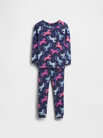 Set PJ pentru bebeluși și copii mici din bumbac periat organic unicorn Set PJ pentru bebeluși și copii mici din bumbac periat organic unicorn