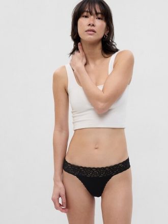 Tanga cu dantelă din bumbac elastic organic