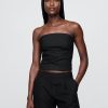 Top crop corset fără bretele din amestec de in Top crop corset fără bretele din amestec de in