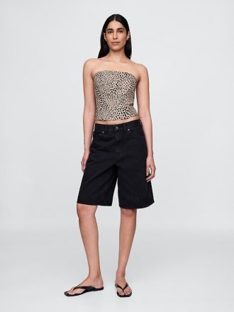 Top crop corset fără bretele din amestec de in