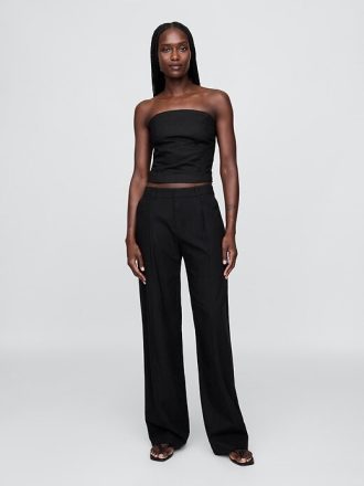 Top crop corset fără bretele din amestec de in