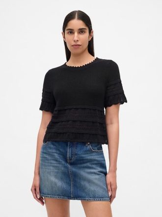 Top crop de pulover Pointelle din amestec de in