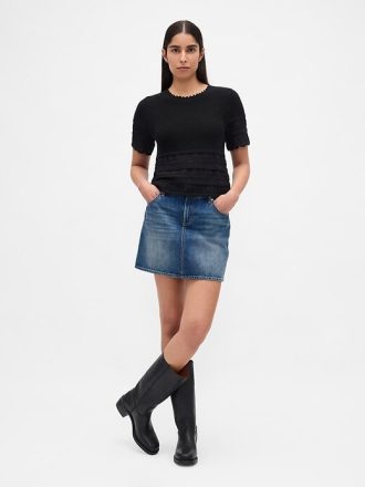 Top crop de pulover Pointelle din amestec de in