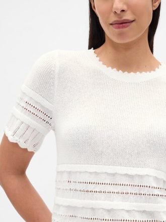 Top crop de pulover Pointelle din amestec de in