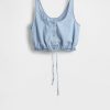 Top crop din denim cu tiv Top crop din denim cu tiv