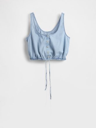Top crop din denim cu tiv