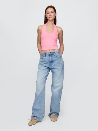 Top Crop Halter din tricot