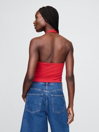 Top Crop Halter din tricot