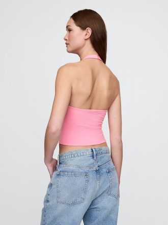 Top Crop Halter din tricot