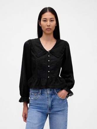Top cu guler peplum cu decolteu în V