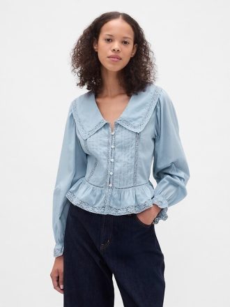Top cu guler peplum cu decolteu în V