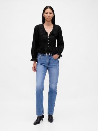 Top cu guler peplum cu decolteu în V