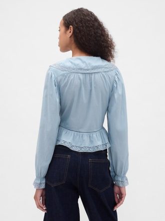 Top cu guler peplum cu decolteu în V