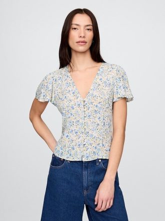 Top cu mâneci flutter din crepon